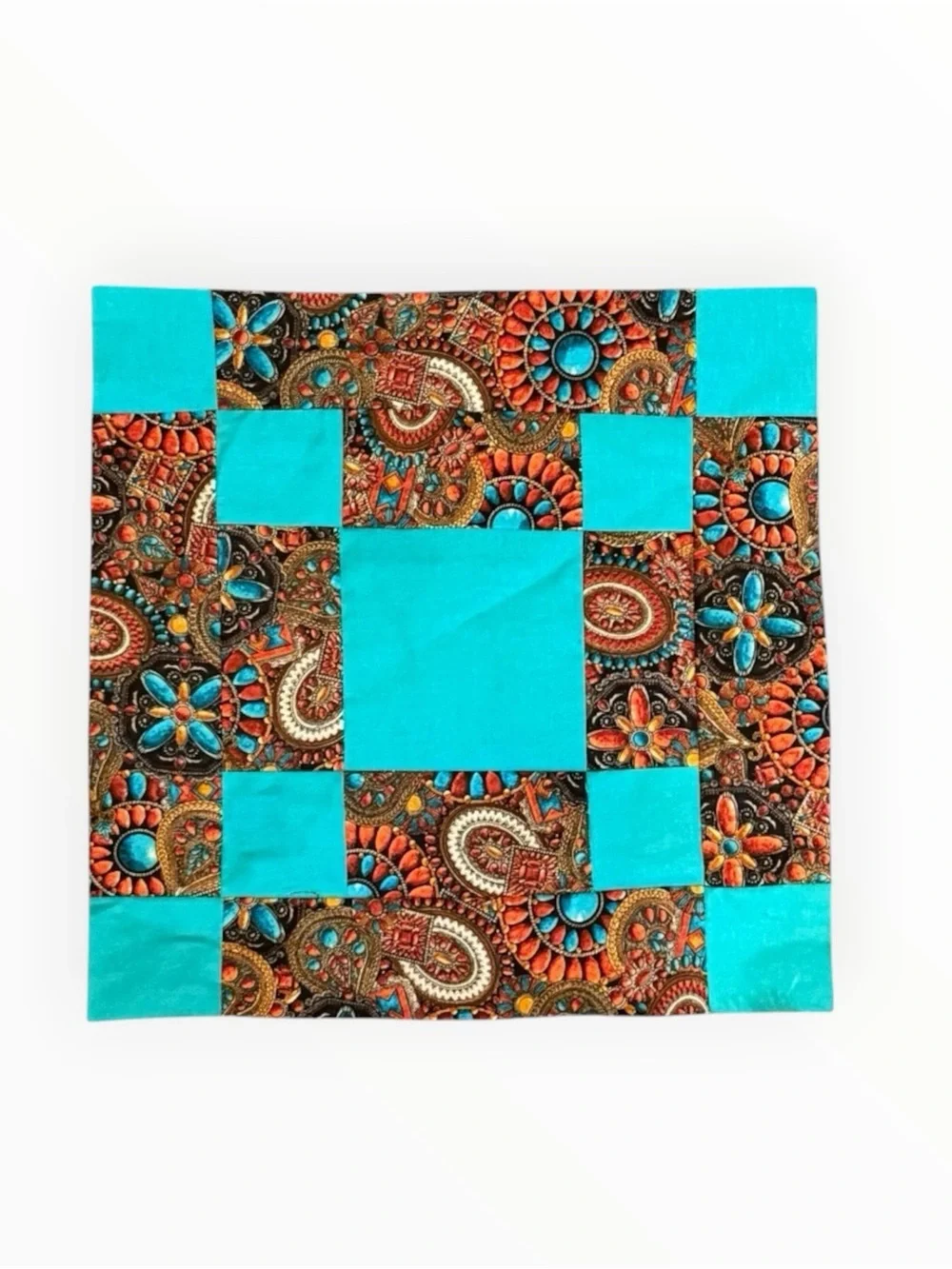 9 Piece Mixed Fabric Quilt Blocks Sewn Cotton Fabric Squares Southwestern Theme